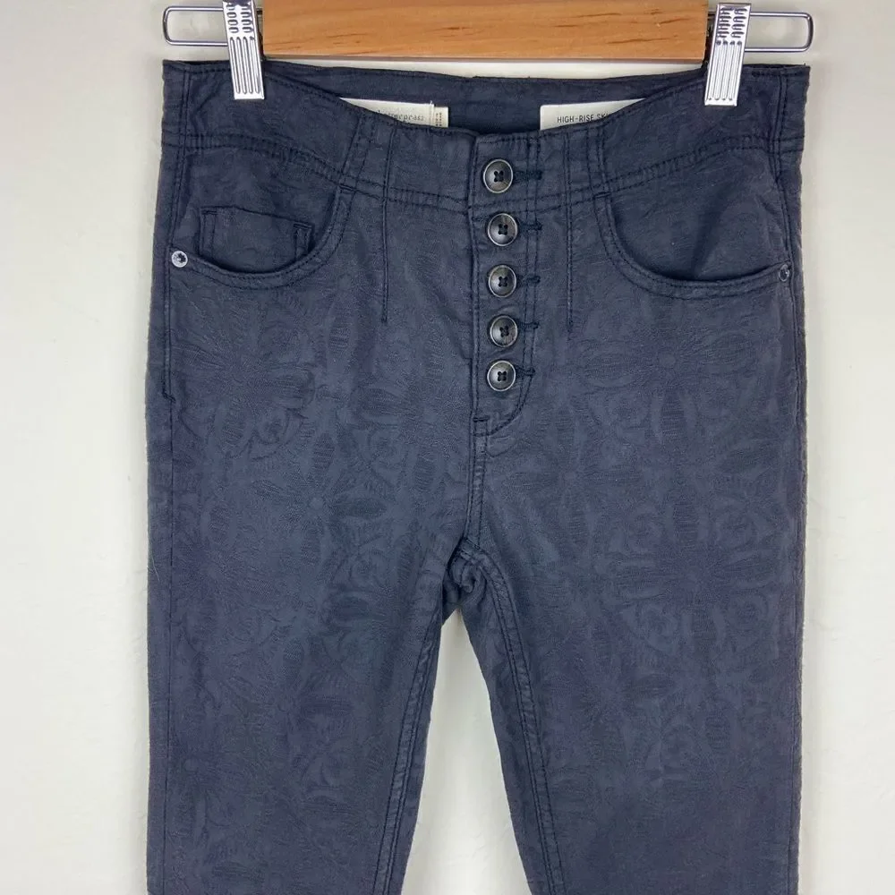 Anthropologie Pilcro Flower-Embroidered High-Rise Skinny Jeans - Washed Black